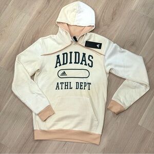 NWT Adidas Men’s Athletic Dept Fleece Hoodie in White/Halo Blush
